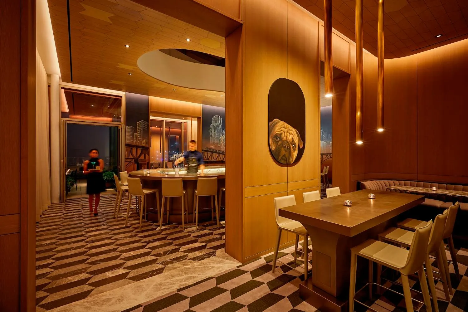 Tables beside the bar inside Z Bar